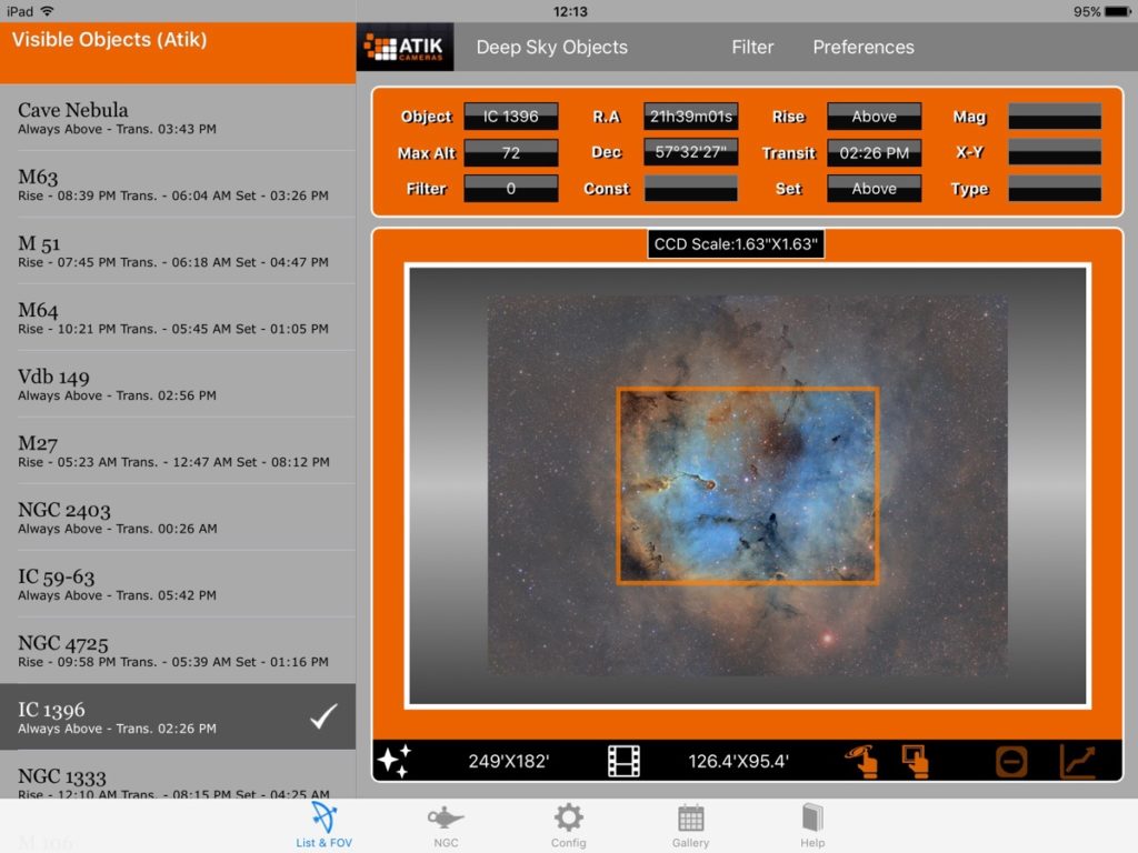 Atik FoV App Screenshot IC 1396 Horizon