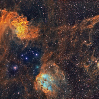 Comet C/2020 M3 Atlas (position of Dec 9, 2020) in front of Auriga Nebulas in SHO palette